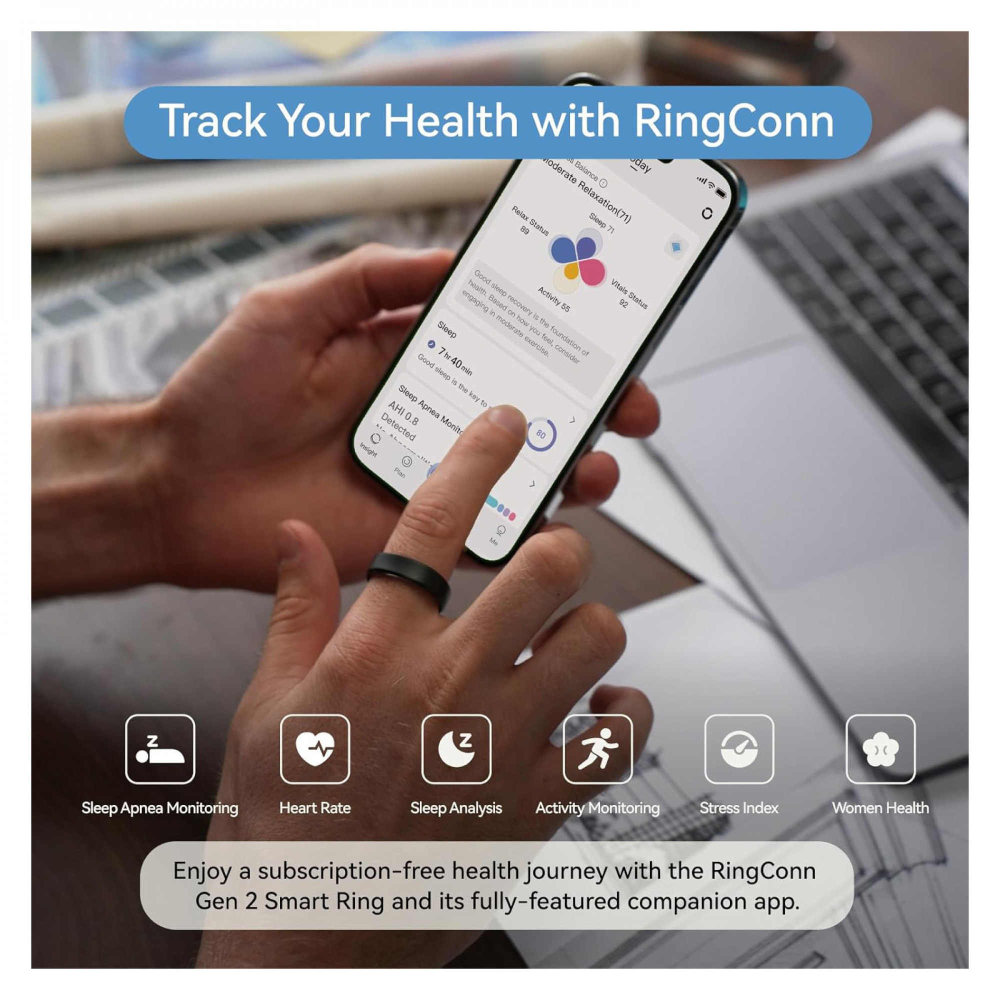 Розумне кільце RingConn Gen 2 Matte Black (Size 7)